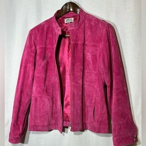 Chico’s Pretty in Pink Suede Jacket! Lots of pockets! Chicos size 2  Ladies L